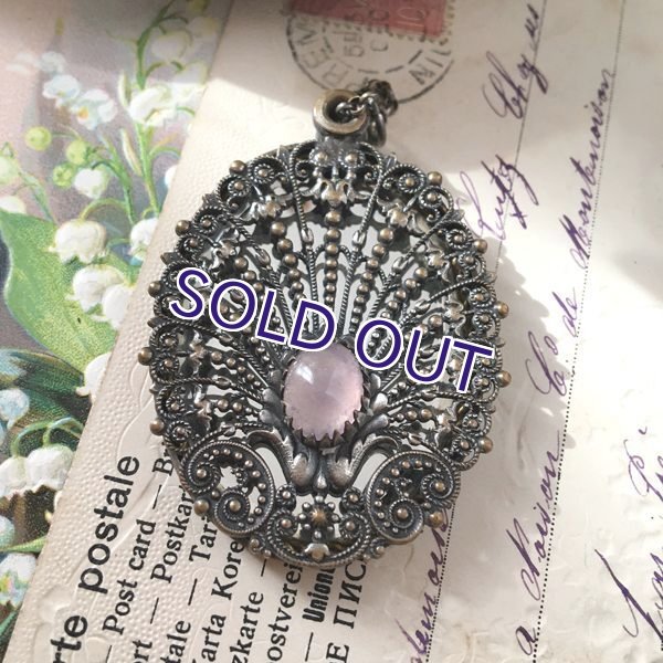 画像2: ローズクォーツと貝殻モチーフのシャトレーンミラー (2)