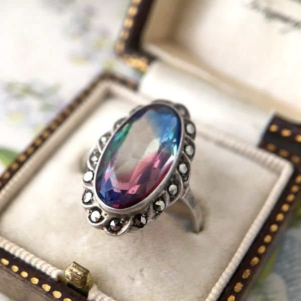 画像4: アイリスガラスとマーカサイトのシルバーリング (4)