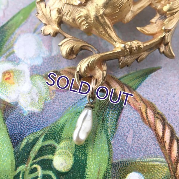 画像10: FIX パール付 グリフォンのゴールドブローチ (10)