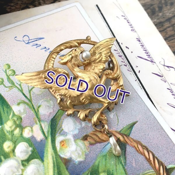 画像7: FIX パール付 グリフォンのゴールドブローチ (7)