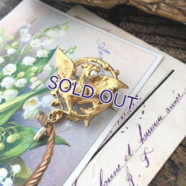 画像3: FIX パール付 グリフォンのゴールドブローチ (3)