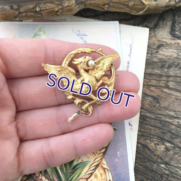 画像12: FIX パール付 グリフォンのゴールドブローチ (12)