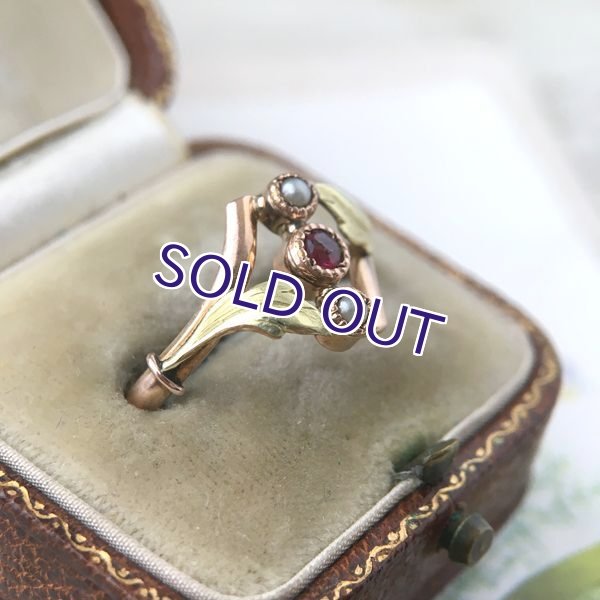 画像7: FIX ルビーガラスとパールのゴールドリング (7)