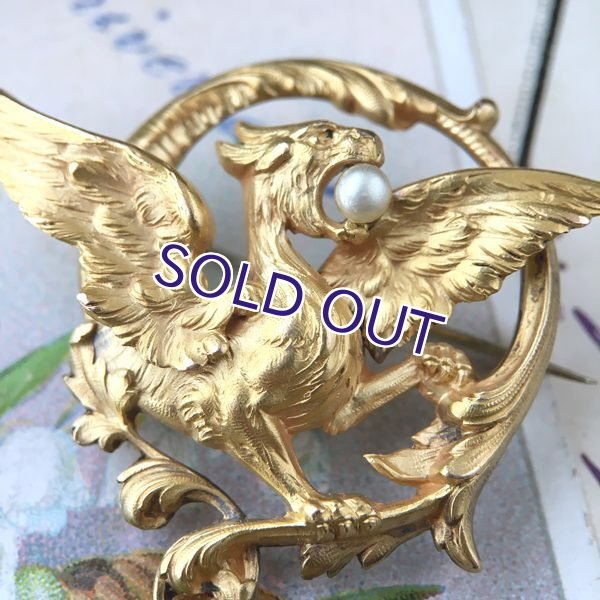 画像8: FIX パール付 グリフォンのゴールドブローチ (8)
