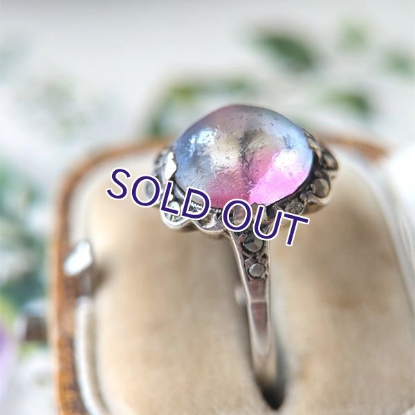 画像3: カボションアイリスガラスとマーカサイトのシルバーリング (3)