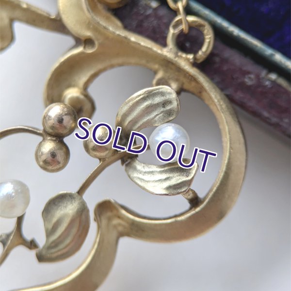 画像9: 18金 ヤドリギとパールのアールヌーヴォーゴールドペンダント（訳あり） (9)