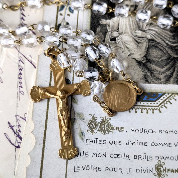 画像3: クリアガラスのゴールドロザリオ (3)