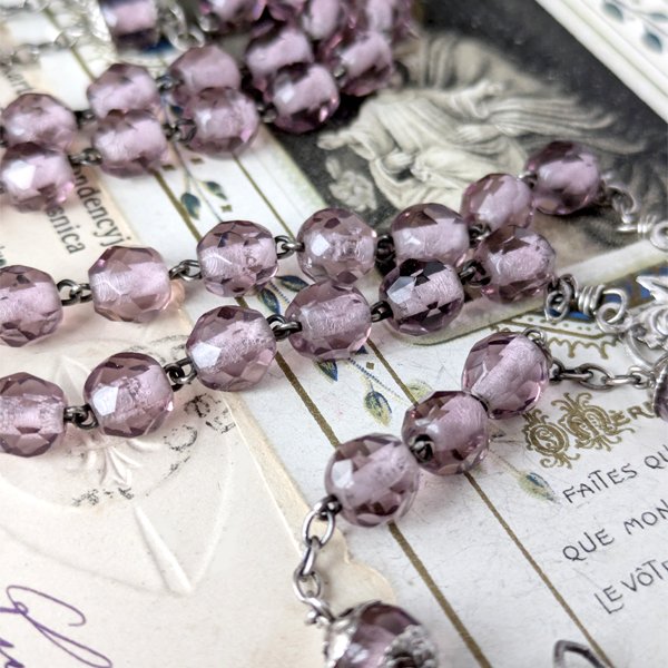 画像5: 蛍光アメジストガラスのシルバーロザリオC (5)