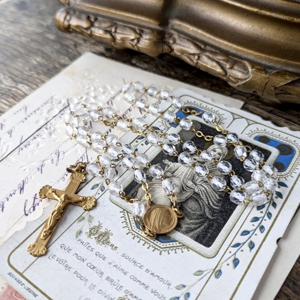 画像2: クリアガラスのゴールドロザリオ (2)