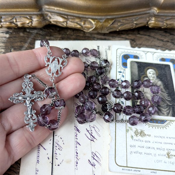 画像10: 蛍光アメジストガラスのシルバーロザリオD (10)