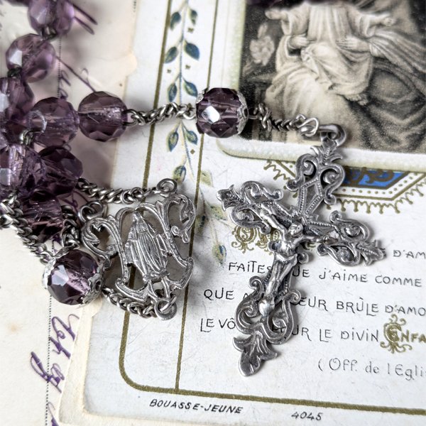 画像3: 蛍光アメジストガラスのシルバーロザリオD (3)