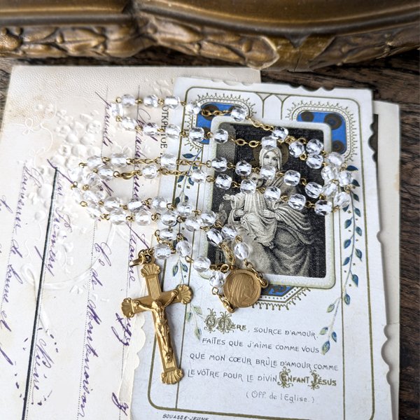 画像7: クリアガラスのゴールドロザリオ (7)