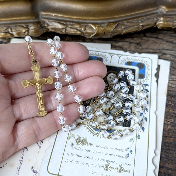 画像8: クリアガラスのゴールドロザリオ (8)