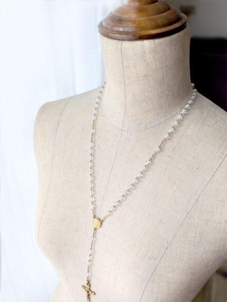 画像9: クリアガラスのゴールドロザリオ (9)