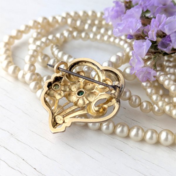 画像7: FIX エメラルドガラスと花のアールヌーヴォーブローチ (7)