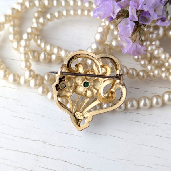 画像6: FIX エメラルドガラスと花のアールヌーヴォーブローチ (6)