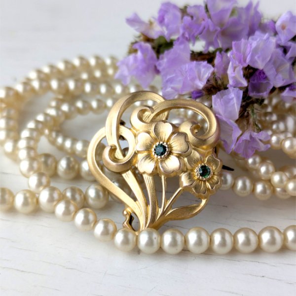 画像2: FIX エメラルドガラスと花のアールヌーヴォーブローチ (2)