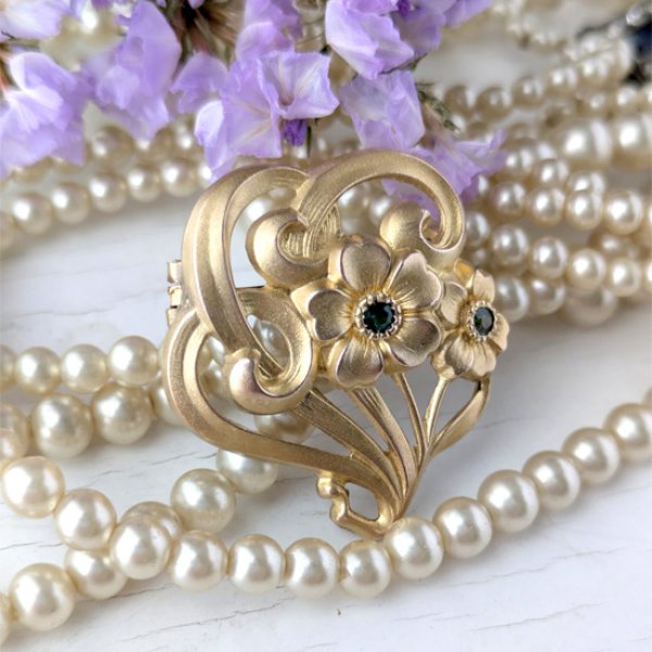 画像5: FIX エメラルドガラスと花のアールヌーヴォーブローチ (5)