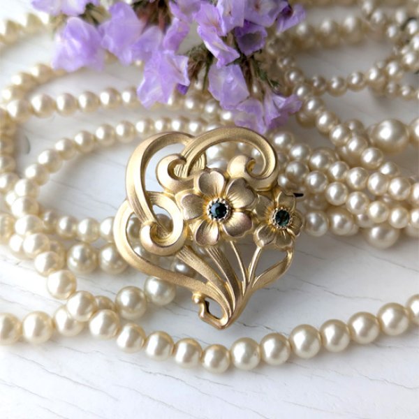 画像3: FIX エメラルドガラスと花のアールヌーヴォーブローチ (3)