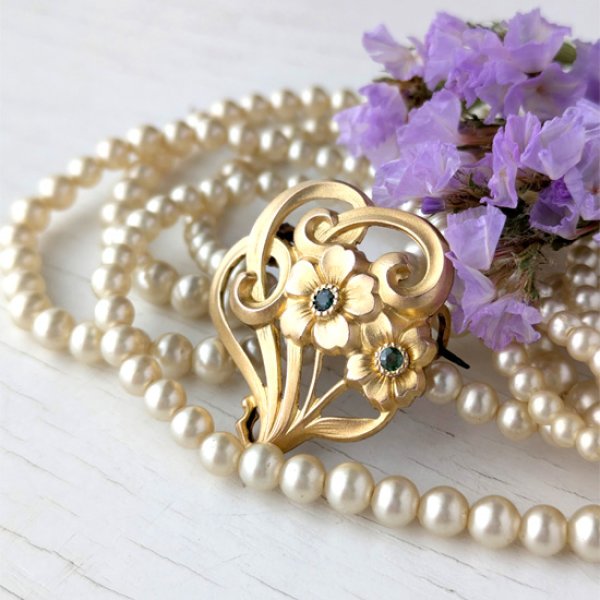 画像4: FIX エメラルドガラスと花のアールヌーヴォーブローチ (4)