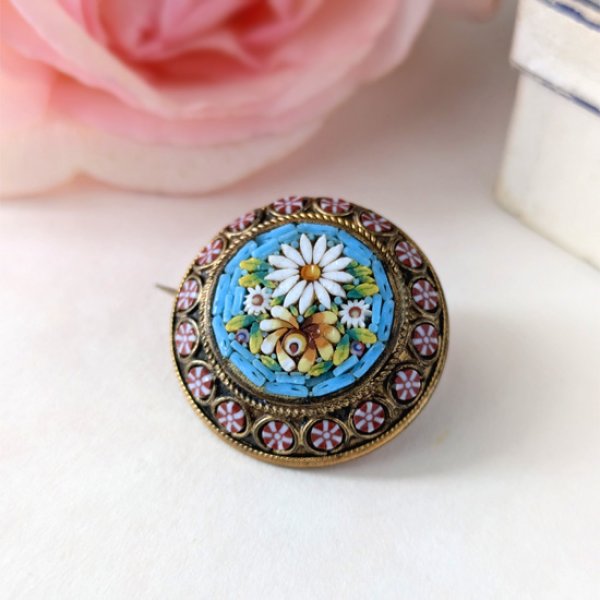 画像1: ラウンドマイクロモザイクブローチ (1)