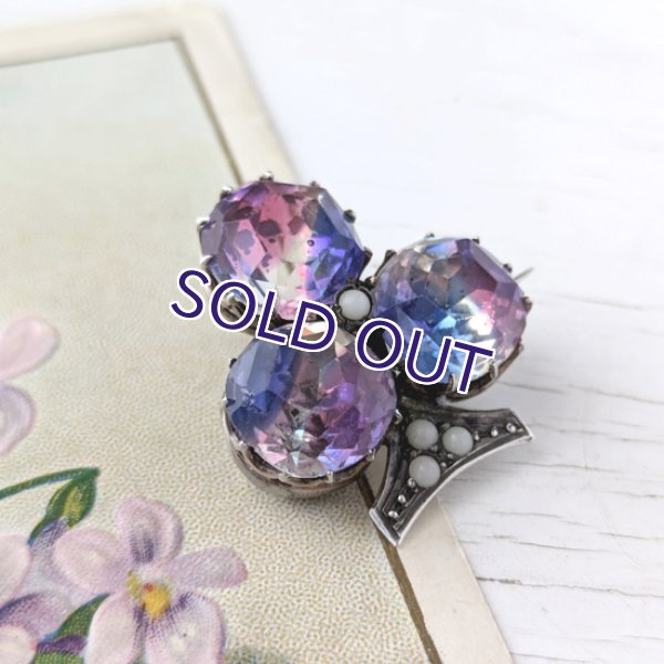 画像5: トリコロールアイリスガラスのクローバーブローチ (5)