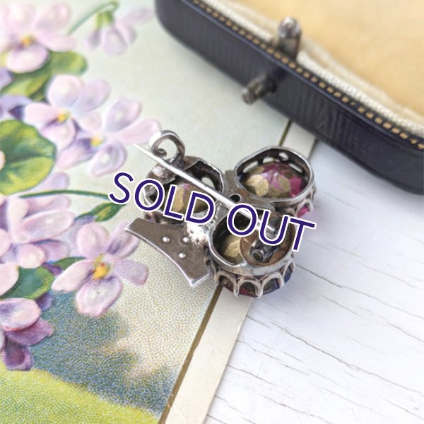 画像7: トリコロールアイリスガラスのクローバーブローチ (7)