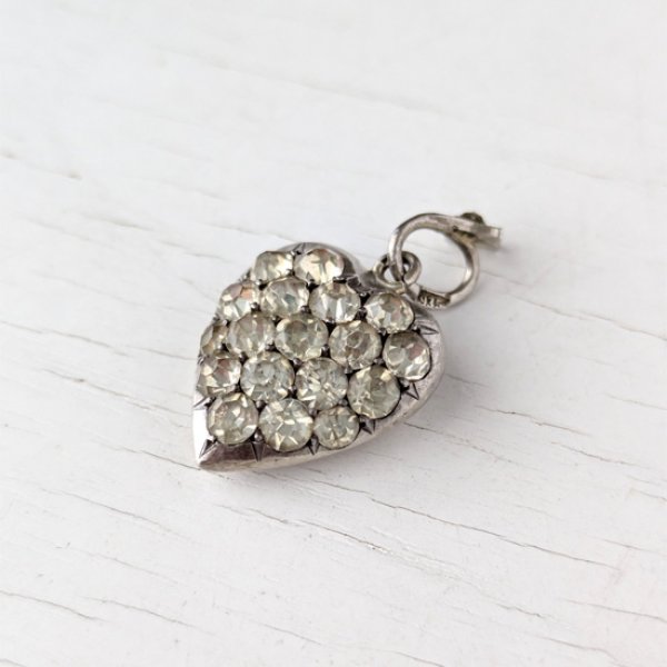 画像4: 銀製 クリアガラスのハートクラスターペンダント (4)