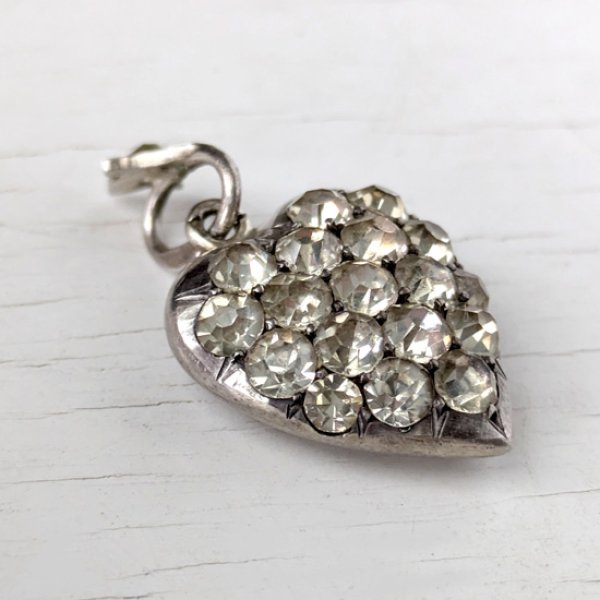 画像7: 銀製 クリアガラスのハートクラスターペンダント (7)