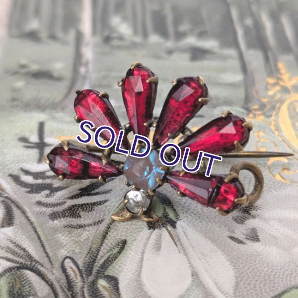 画像1: サフィレットと赤ガラスのファンブローチ (1)